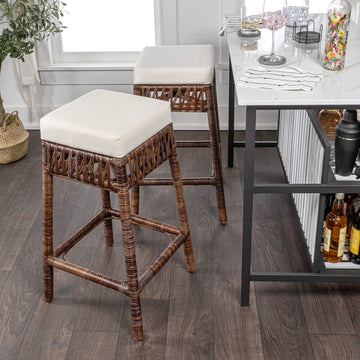 Bali Rustic Bohemian Hyacinth/Wood Backless Counter Stool - JONATHAN Y
